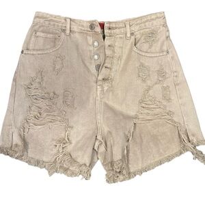 Tan denim shorts